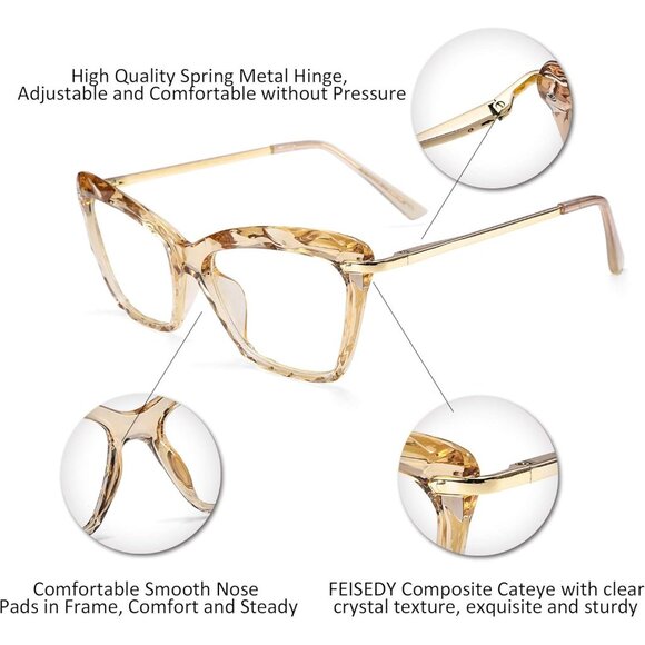 CAT eye glasses frame clear lenses eyewear women - Champagne main image 5